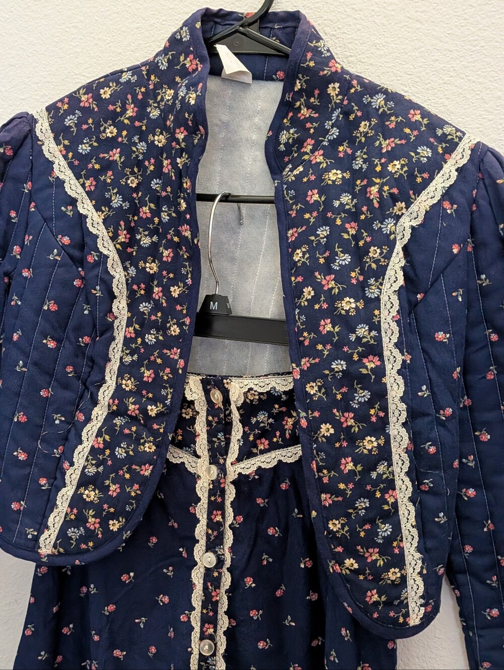 Vintage 70s Navy Floral Gunne Sax Style Girls Jacket And Skirt Coord Set Youth 5 - Picture 2 of 8